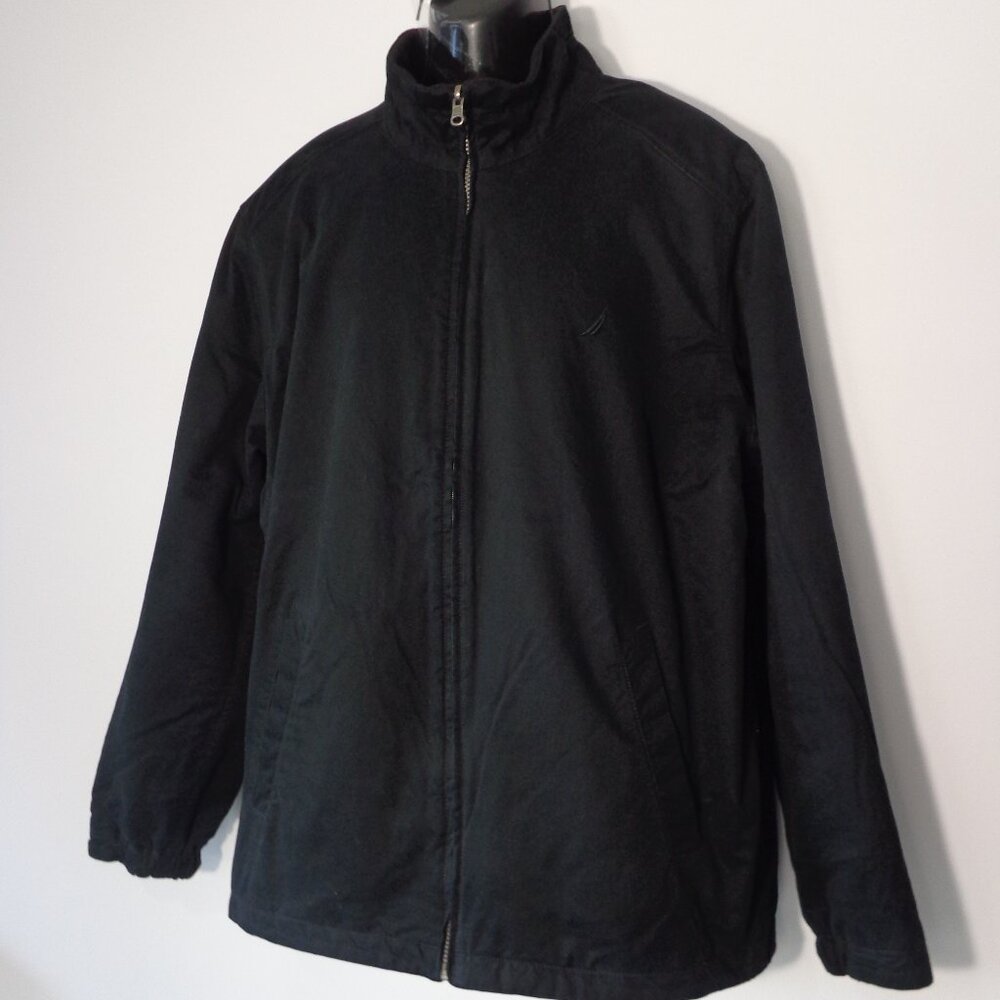 Nautica Men’s Full Zip Reversible Mock neck Jacket Fleece Cotton Black‎ Size XL